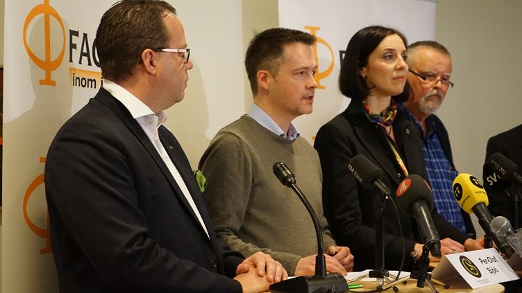 På bild: Martin Linder, Unionen, Per-Olof Sjöö, GS-facket, Ulrika Lindstrand, Sveriges Ingenjörer, Hans-Olof Nilsson, Livs.