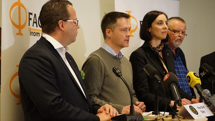 På bild: Martin Linder, Unionen, Per-Olof Sjöö, GS-facket, Ulrika Lindstrand, Sveriges Ingenjörer, Hans-Olof Nilsson, Livs. 