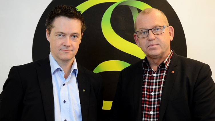 Per-Olof Sjöö, ordförande för GS-facket och Johan Lindholm, ordförande för Byggnads